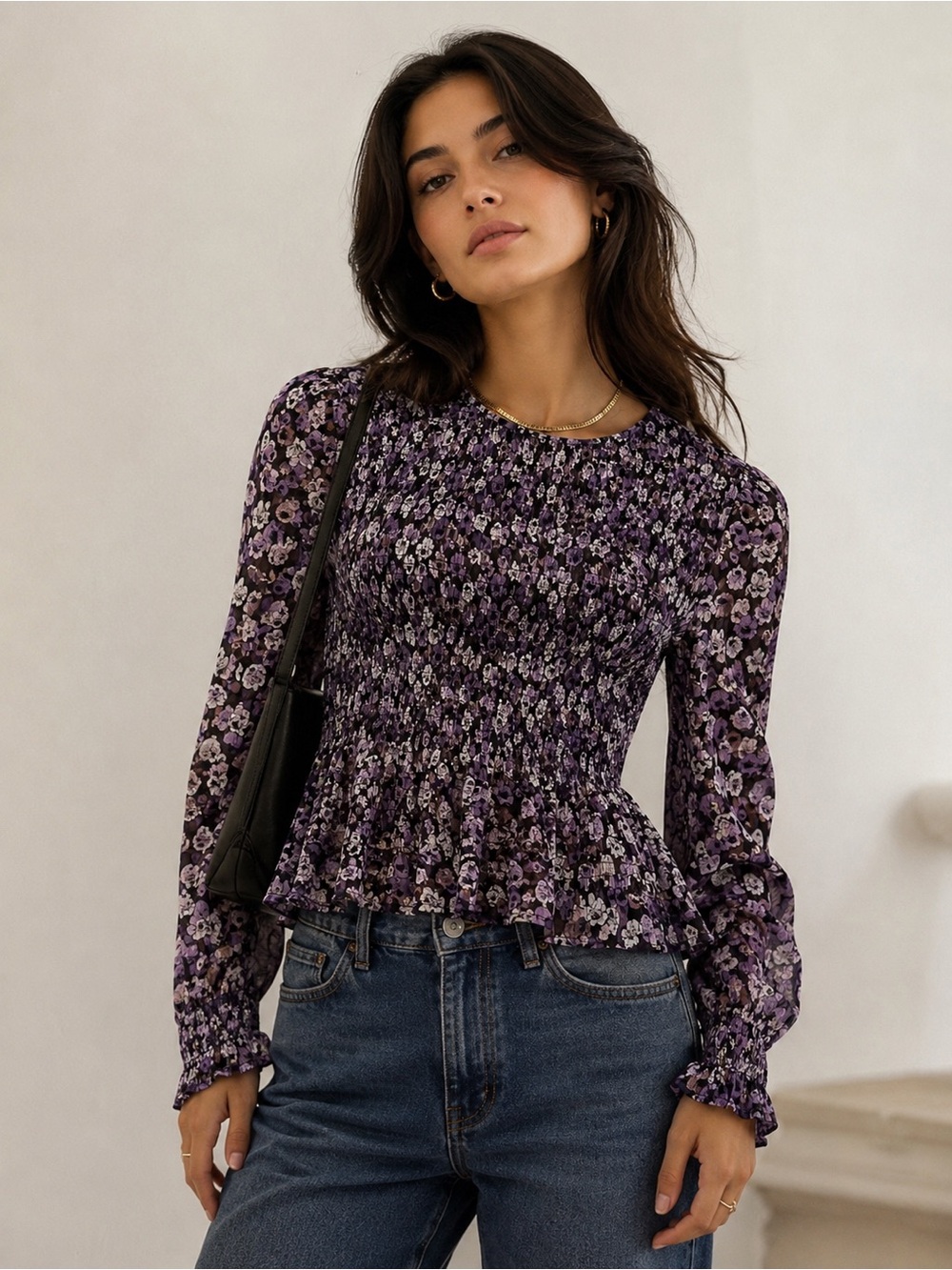 Ricki’s Smocked Peplum Floral Blouse Size S